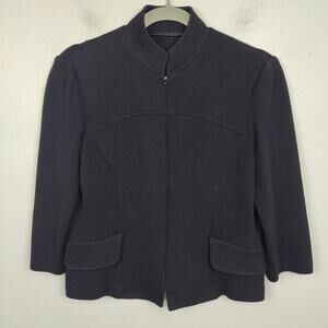 St John Santana Knit Jacket Womens Small Dark Navy Blue Zip‎ Up Preppy Boxy
